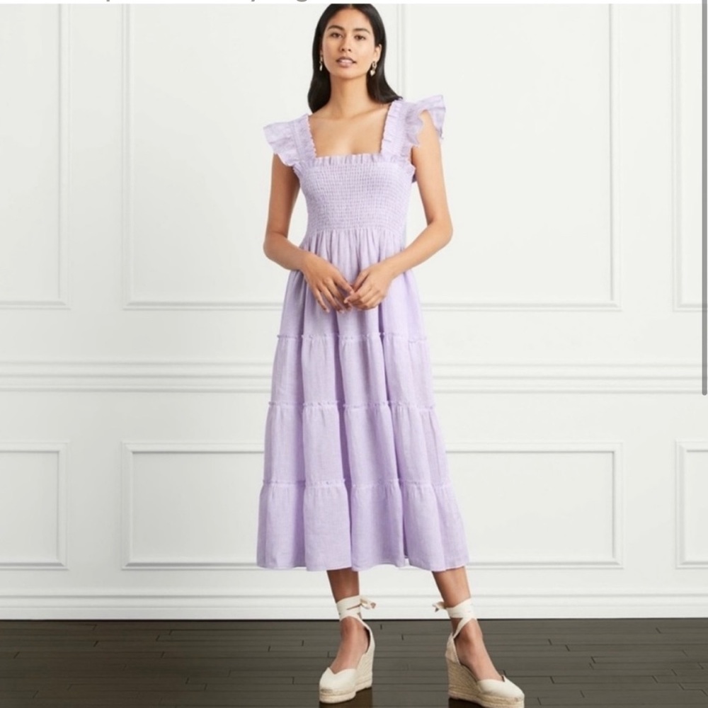 Hill House Nap Dress, Small, Lilac and White stripe linen, NWT